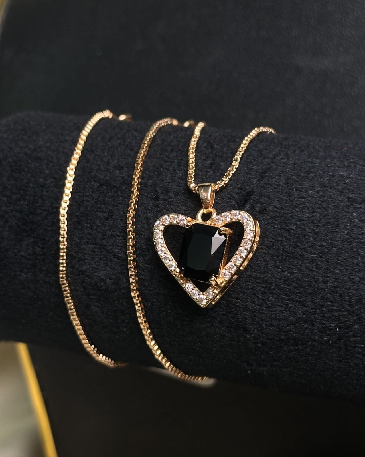 Long Black Gem Stone Necklace