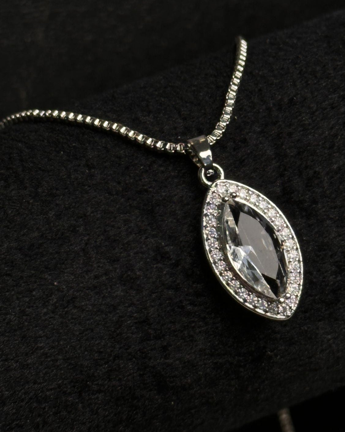 Long Marquise Necklace Silver