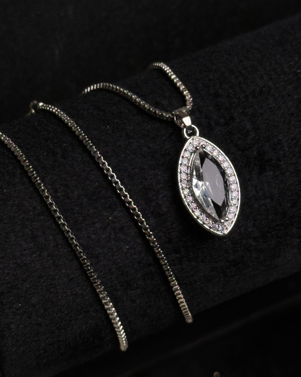 Long Marquise Necklace Silver
