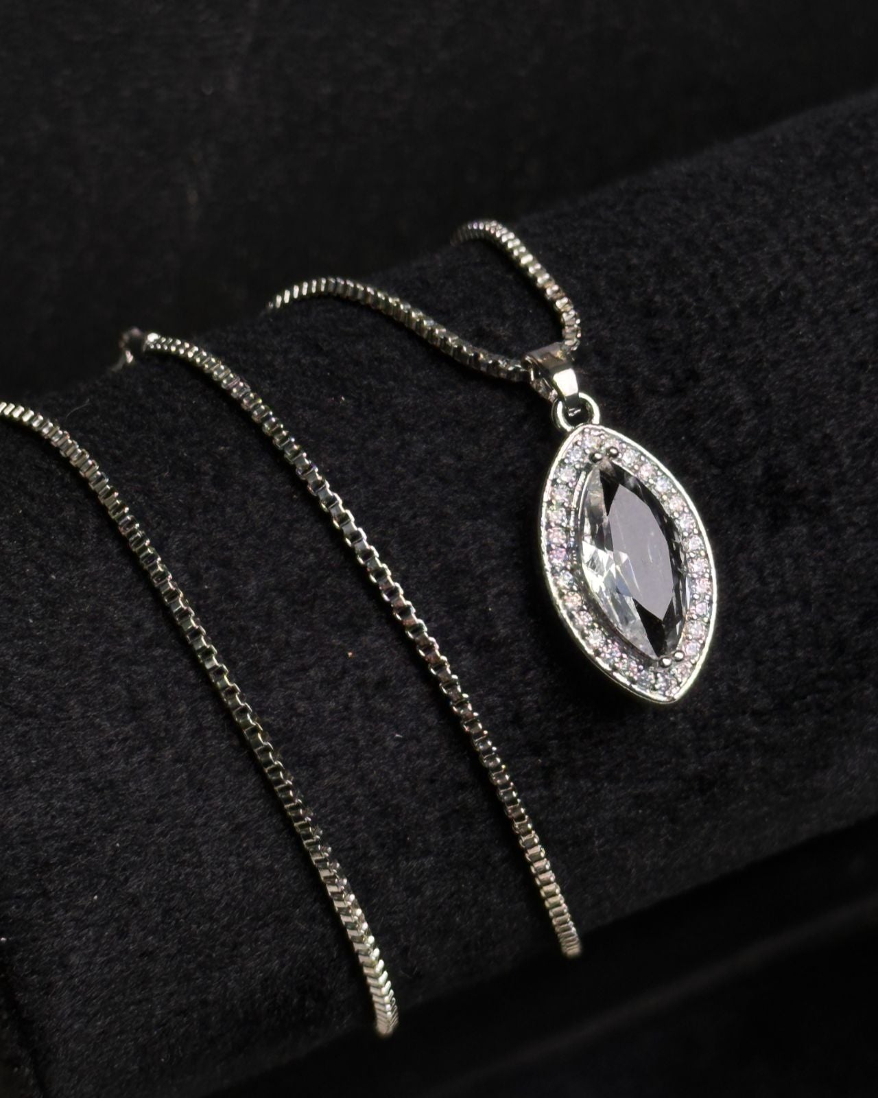 Long Marquise Necklace Silver