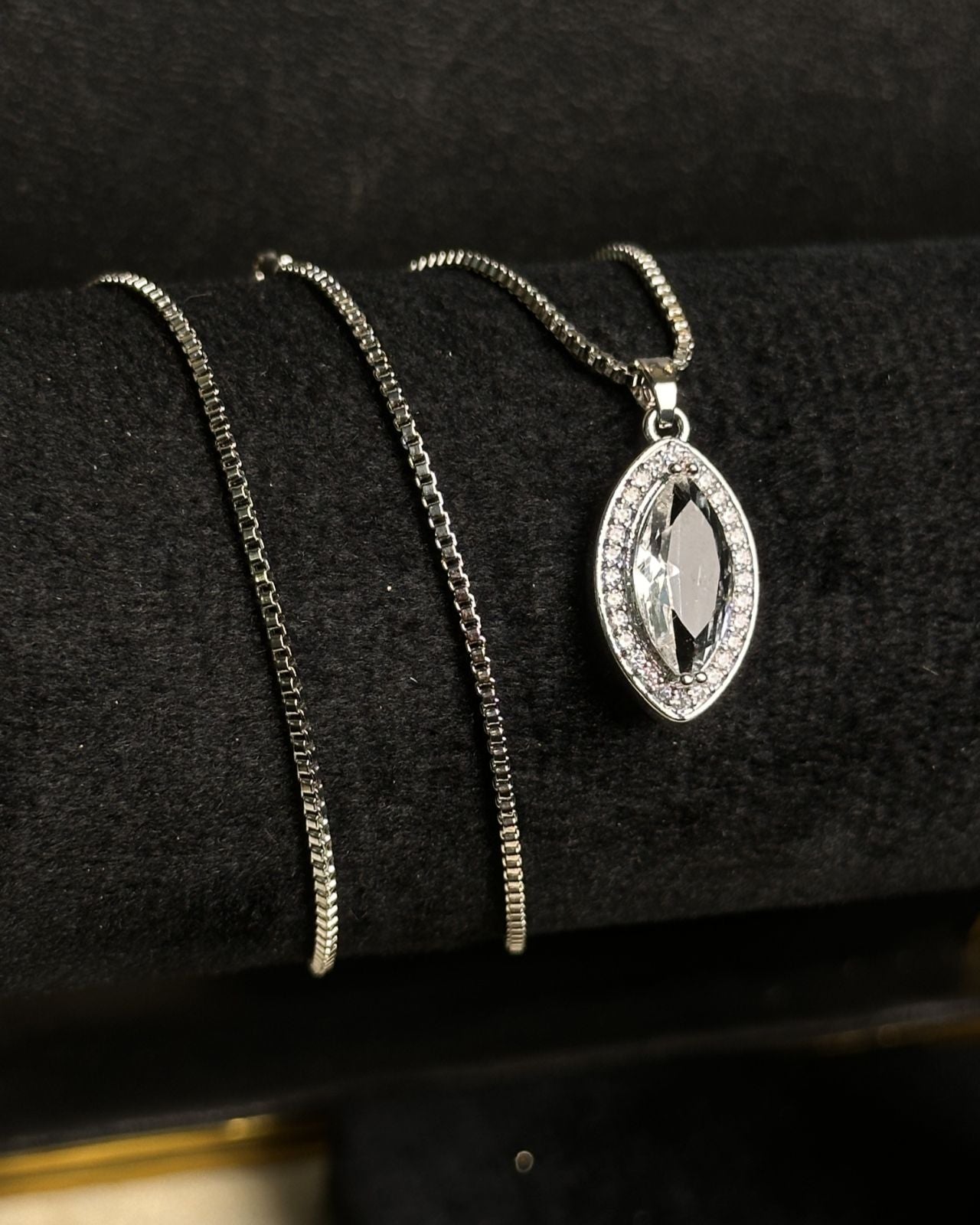 Long Marquise Necklace Silver