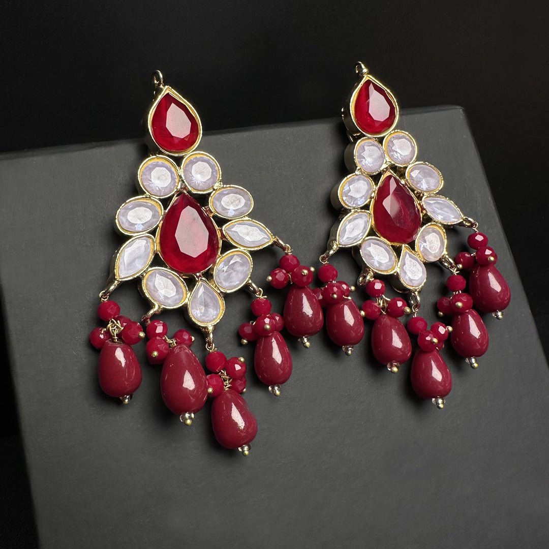 Gold - Plated Kundan Earrings ( Maroon)