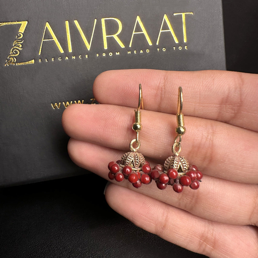 Tiny Red Bead Jhumki