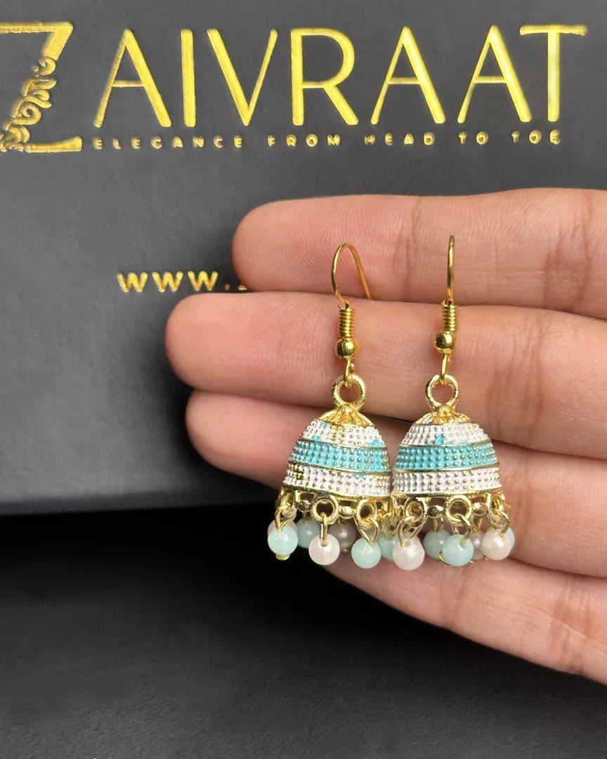 Sea Green Beaded Jhumki - Zaivraat