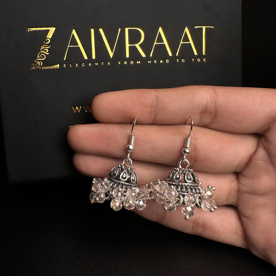 Antique Silver Jhumki With Pearls