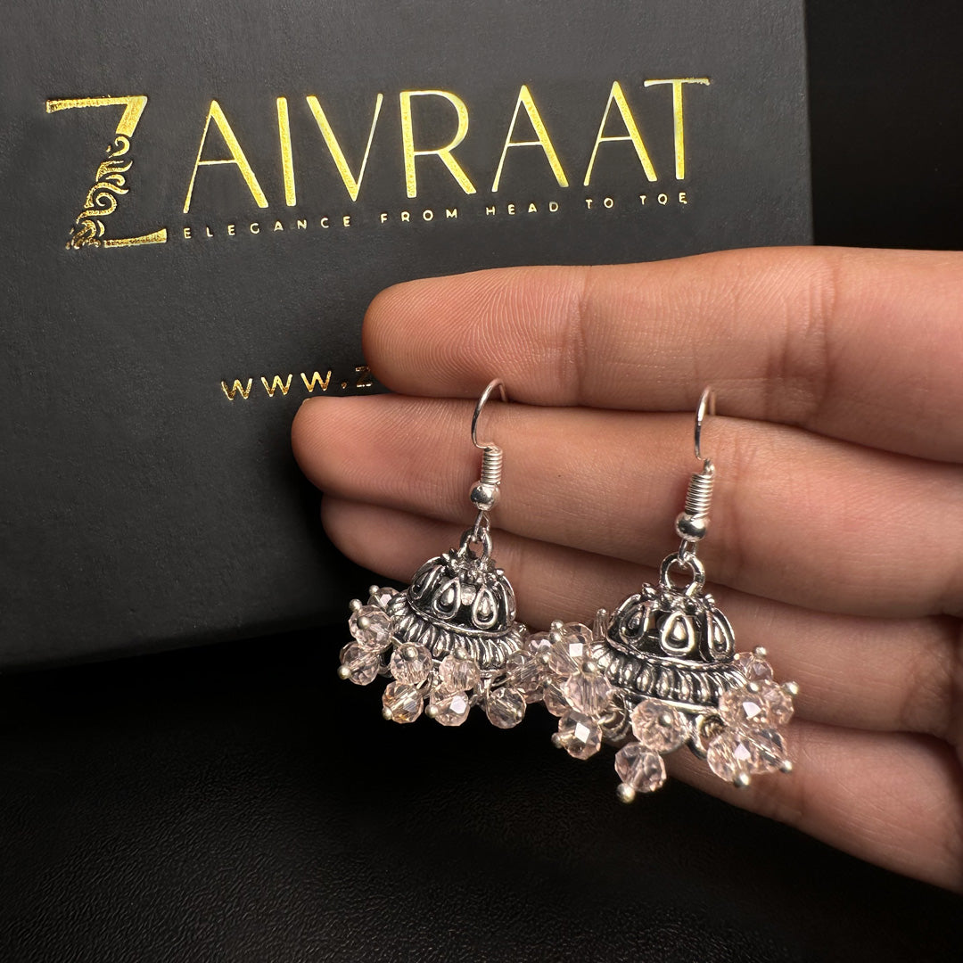 Antique Silver Jhumki With Pearls