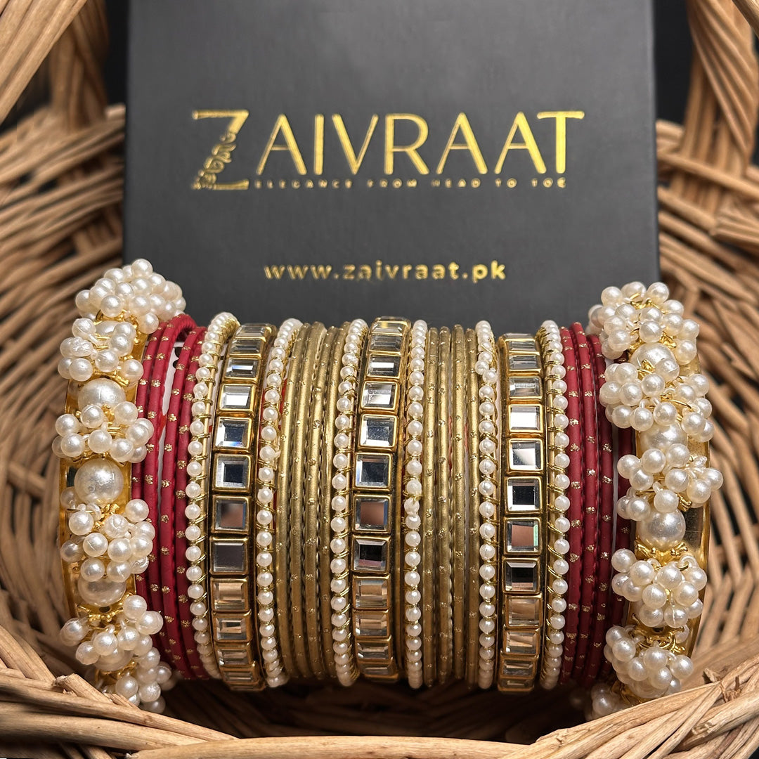 Rosy Gold Pearl Bangle Set