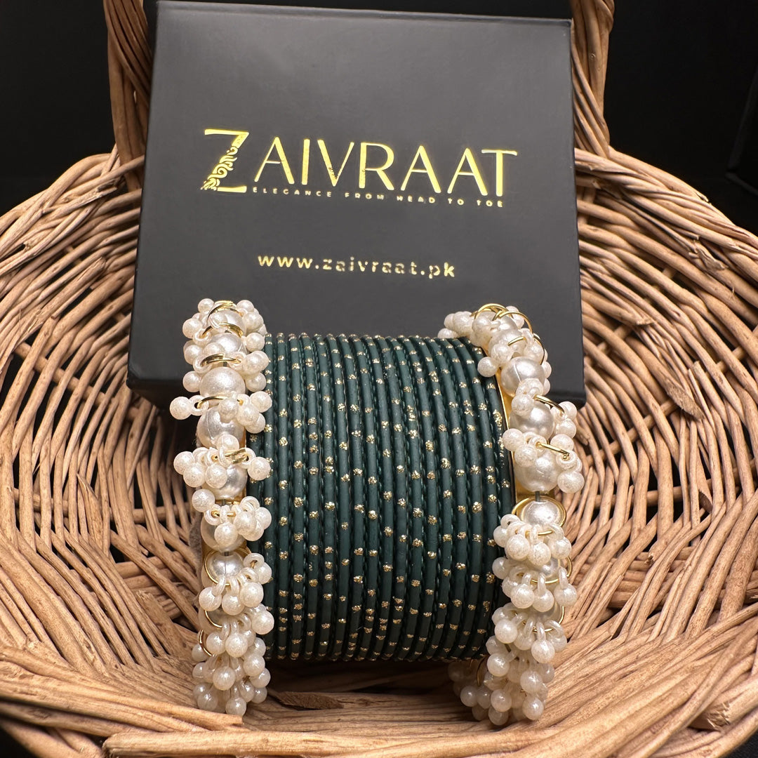 Green Dotted  Bangles Wh Gajra