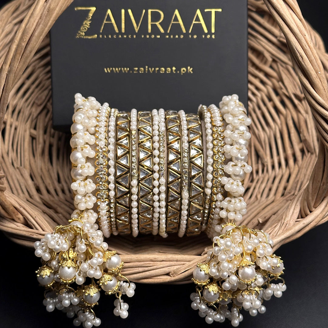 Mahtaab - Hanging Pearl Luxe Bangles (Triangle)