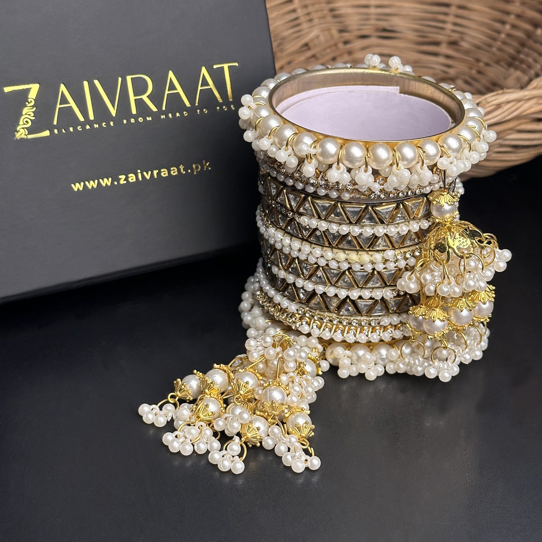 Mahtaab - Hanging Pearl Luxe Bangles (Triangle)