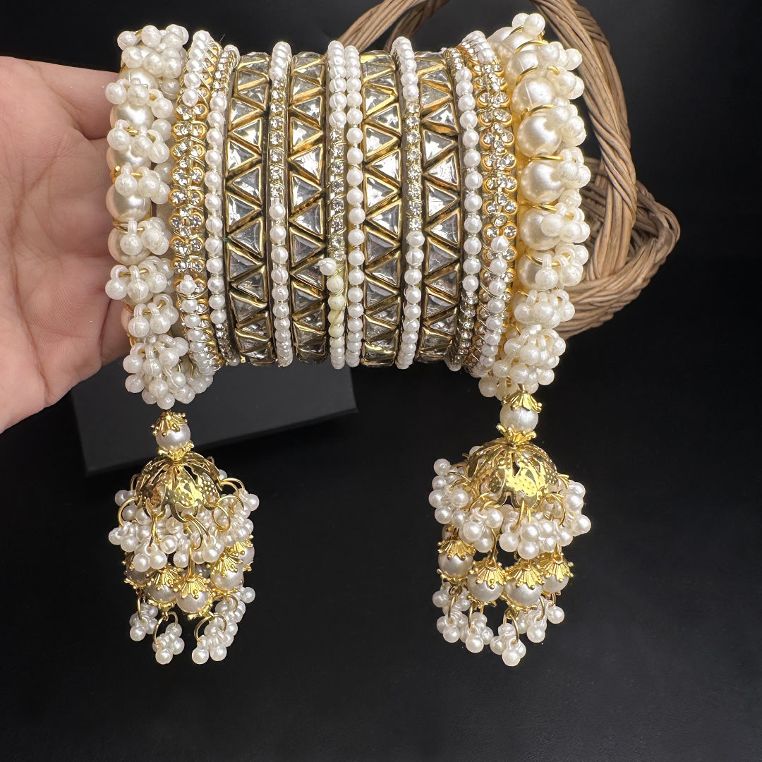 Mahtaab - Hanging Pearl Luxe Bangles (Triangle)