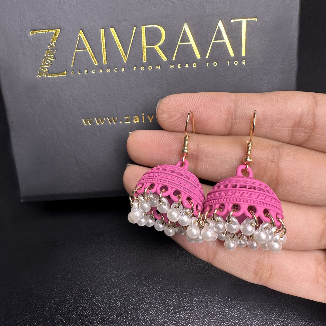 Mehrab - Deep Pink Pearl Jhumki