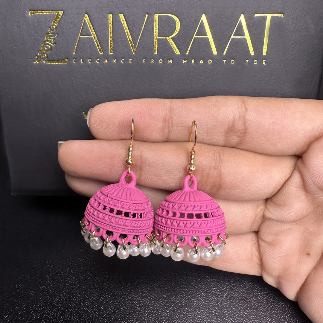 Mehrab - Deep Pink Pearl Jhumki