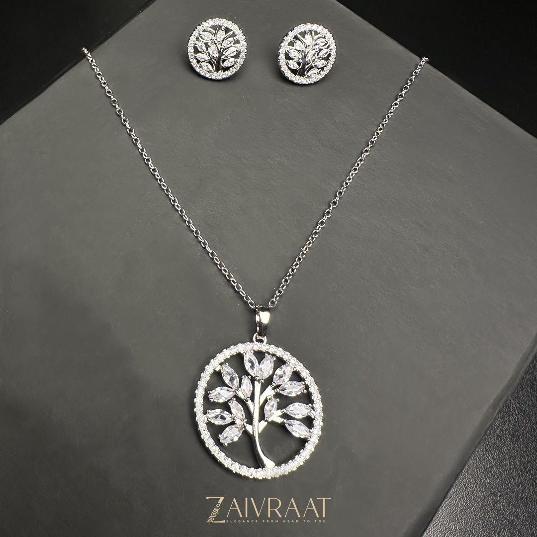 Crystal Tree White Pendant Set