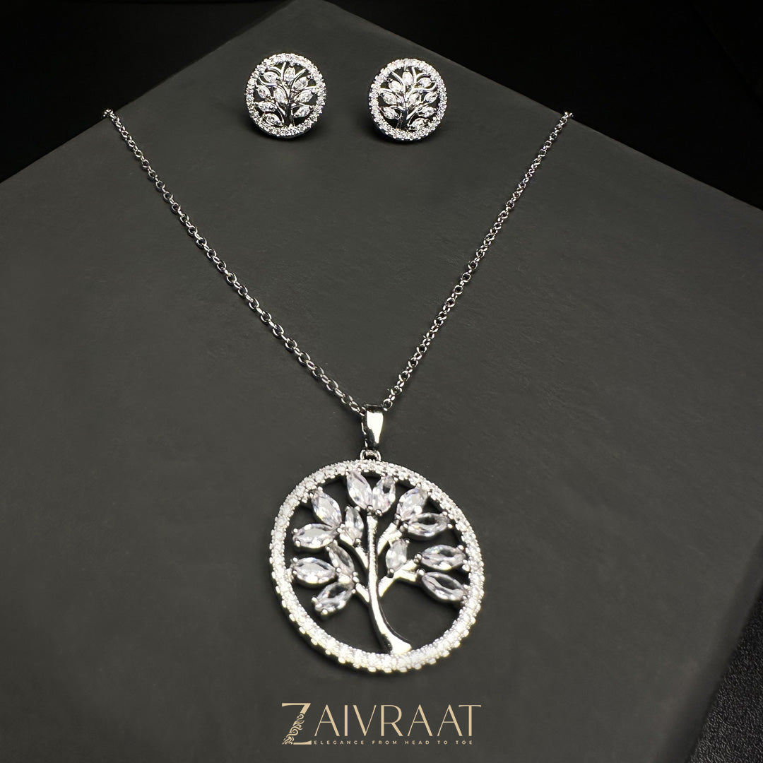 Crystal Tree White Pendant Set