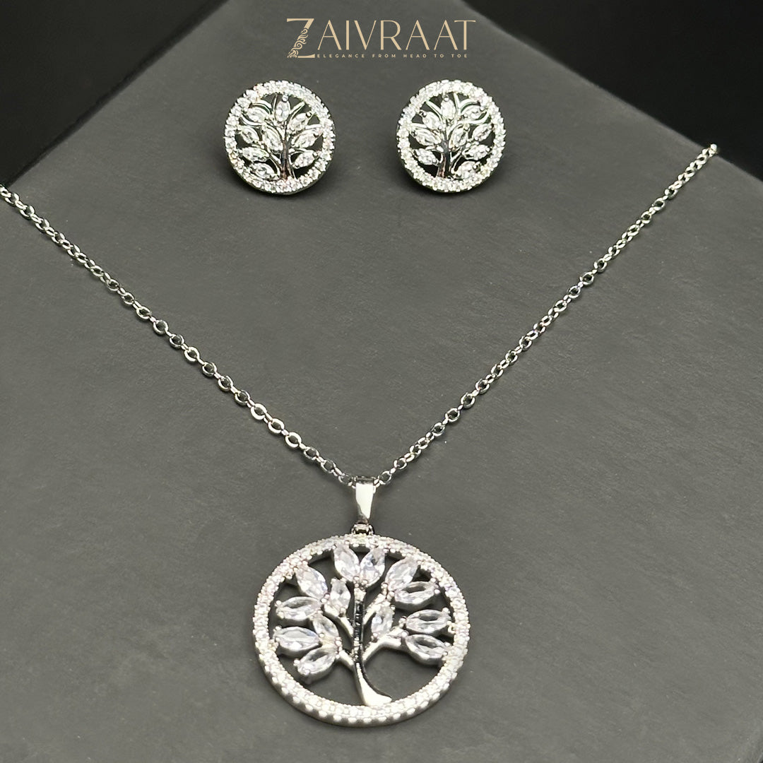 Crystal Tree White Pendant Set
