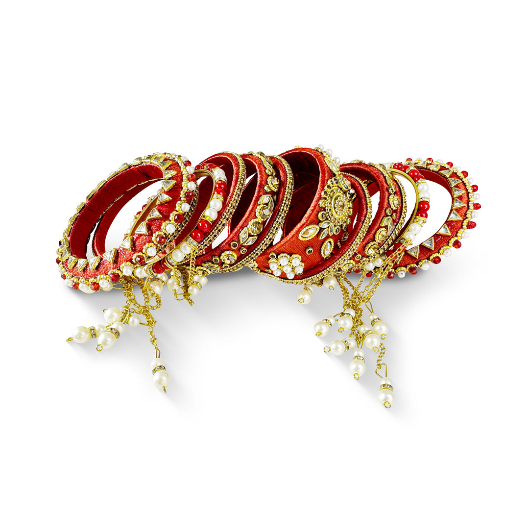Red Bridal Silk Thread Wrapped Bangle Set for weddings and festivals