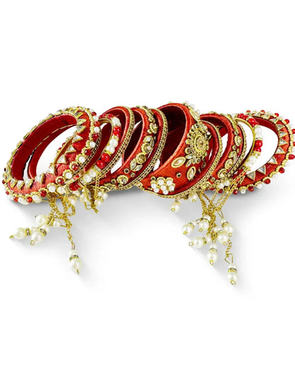 Bridal Silk Thread Wrapped Bangle With Tassels
