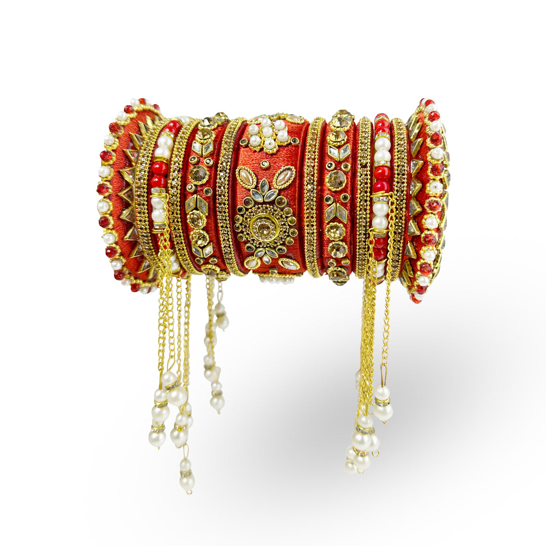 Red Bridal Silk Thread Wrapped Bangle Set for weddings and festivals