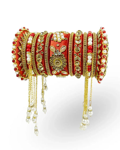 Bridal Silk Thread Wrapped Bangle With Tassels