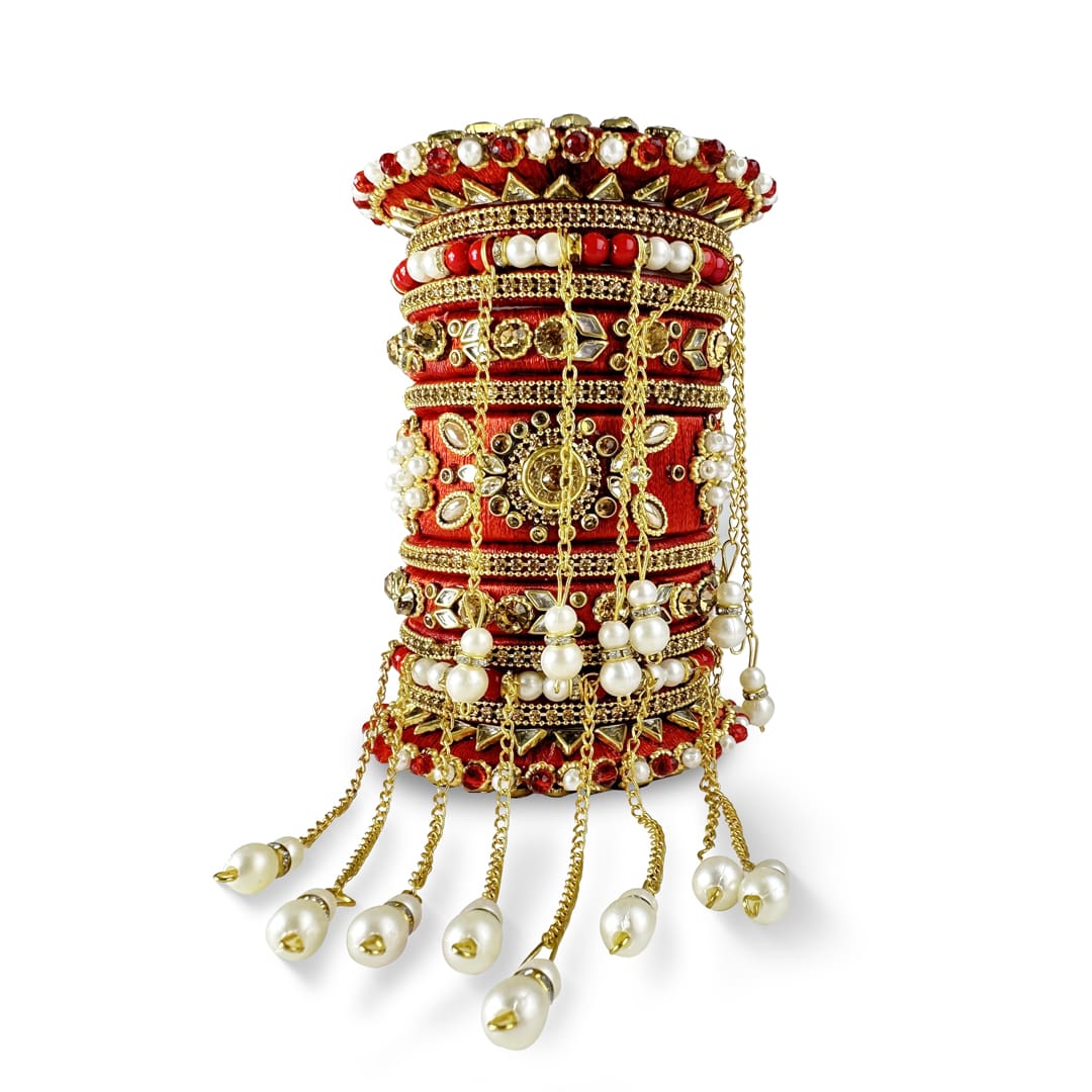 Red Bridal Silk Thread Wrapped Bangle Set for weddings and festivals