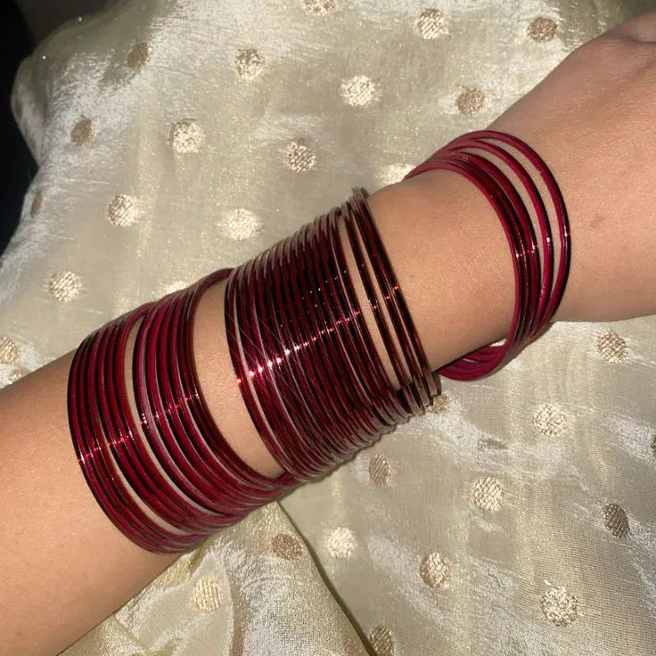 Sajal Ali Inspired Maroon Glass Bangles - Zaivraat