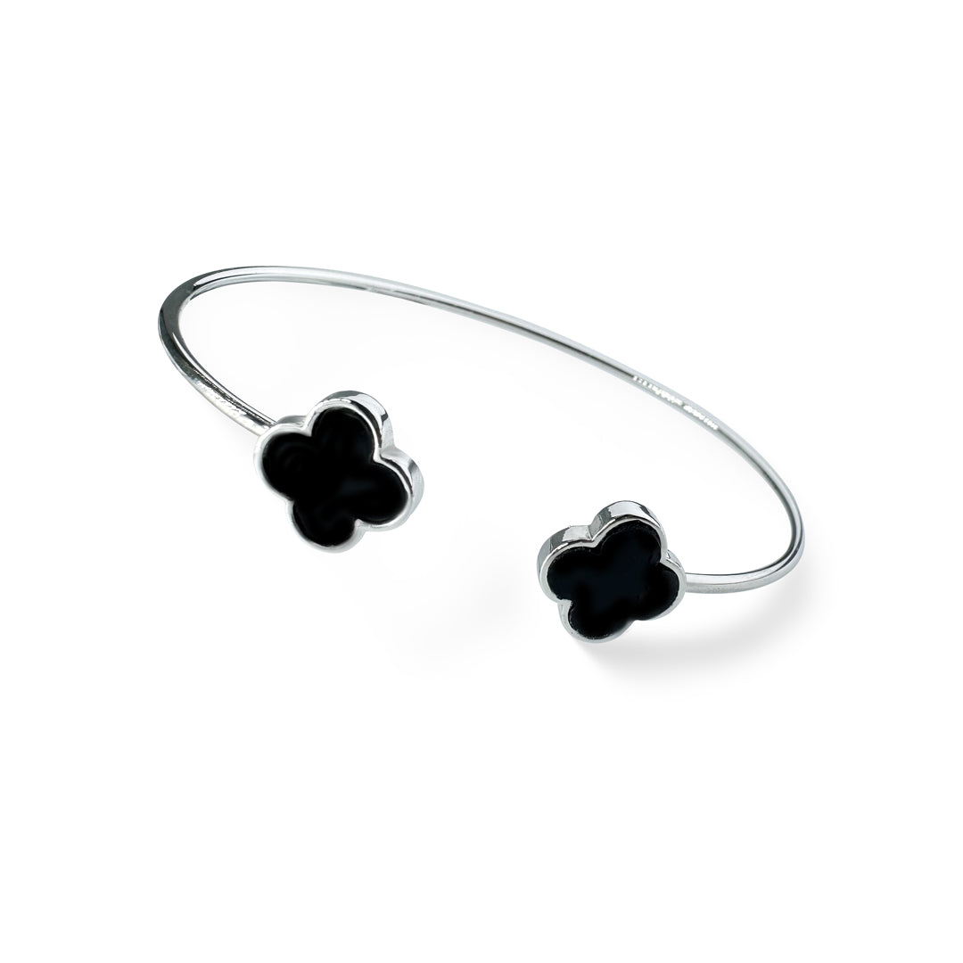 Zaivraat clover shape silver charm cuff bracelet